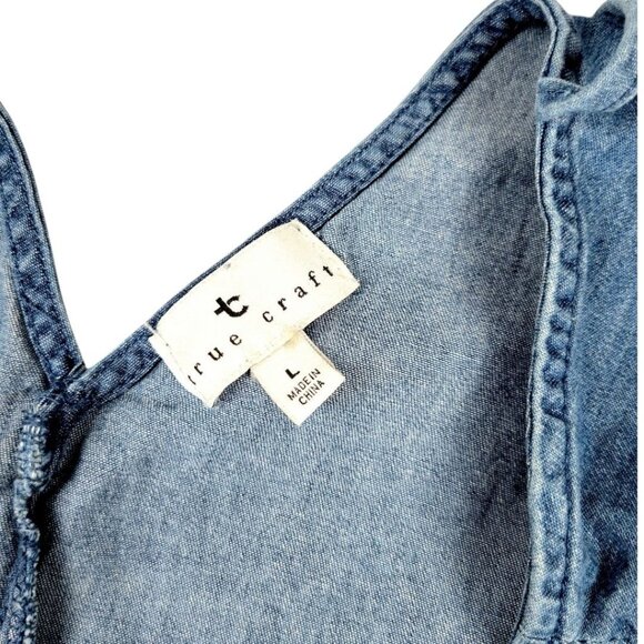 True Craft Womens Sleeveless Denim Tiered Dress Size L V-Neck & Back Tie Closure - Picture 14 of 16